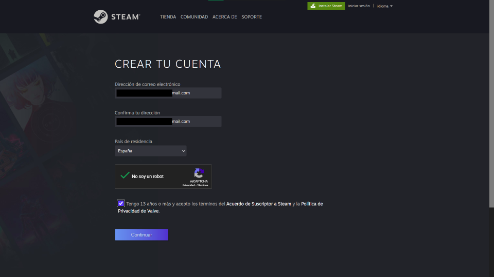 steam registrarse